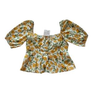 NWT Love + Harmony Orange-Print🍊Off-the-Shoulder Crop Top